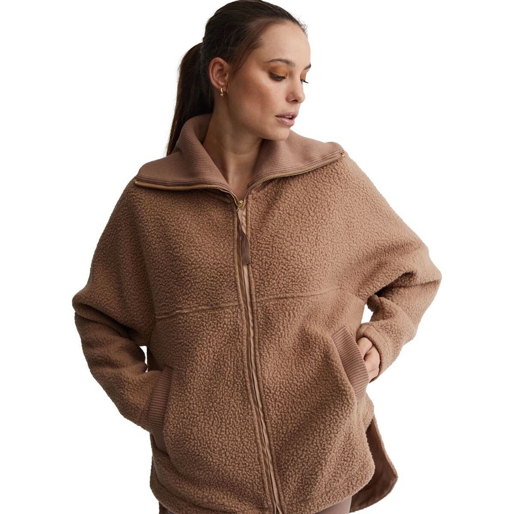 Varley Olivia Fleece Jacket Brown Borg Teddy Full Zip Large